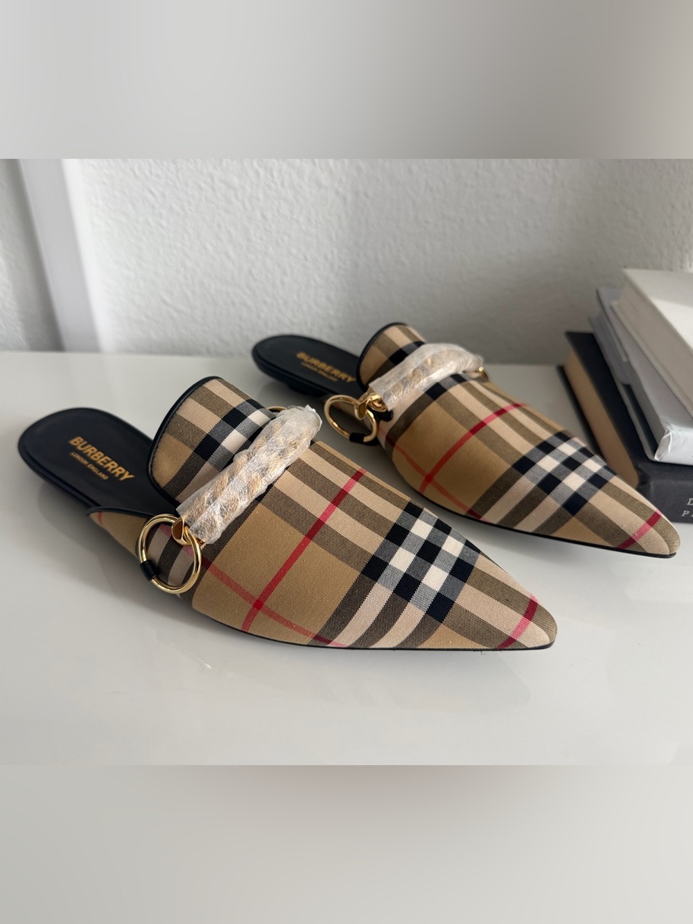 Authentic BURBERRY Women's Beige Sandal EMILY Check Cotton Mules 9 US 39 EU